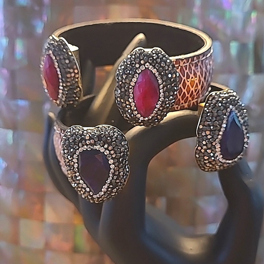 SAMPLE Sale 2 Pink cuff Bracelets Sexy Ruby & Sapphire Swarovski crystals
